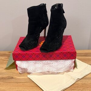 Tory Burch Black Peep-Toe Heeled Boots